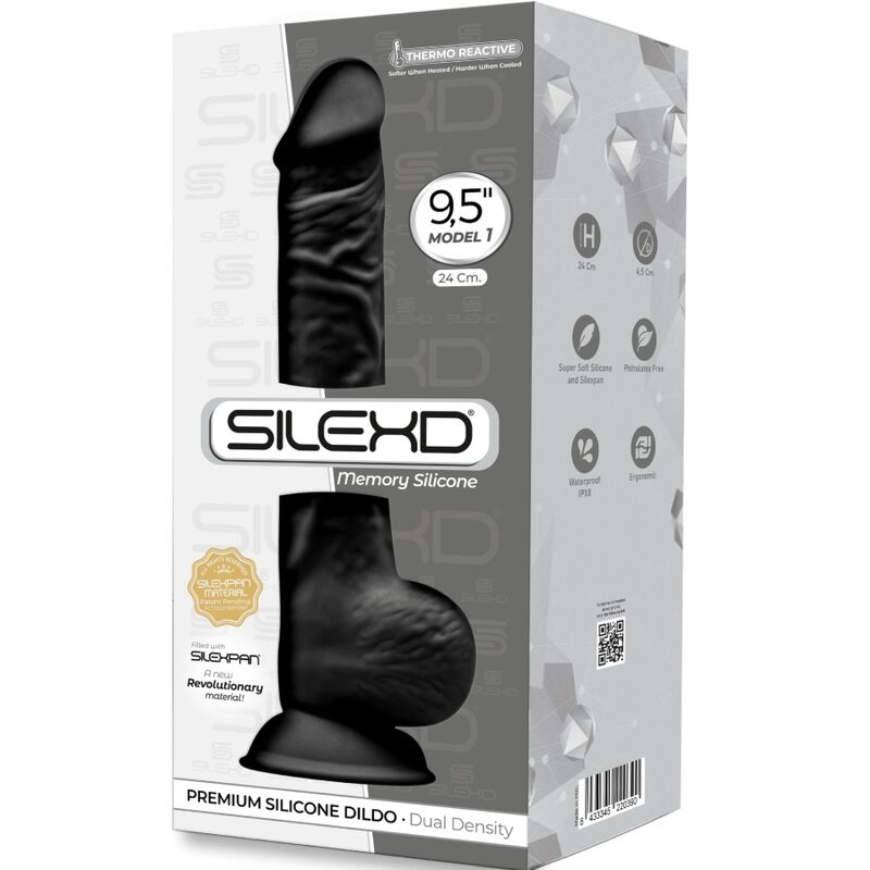 SILEXD - MODELO 1 PENE REALISTICO SILICONA PREMIUM SILEXPAN NEGRO 24 CM - Imagen 3