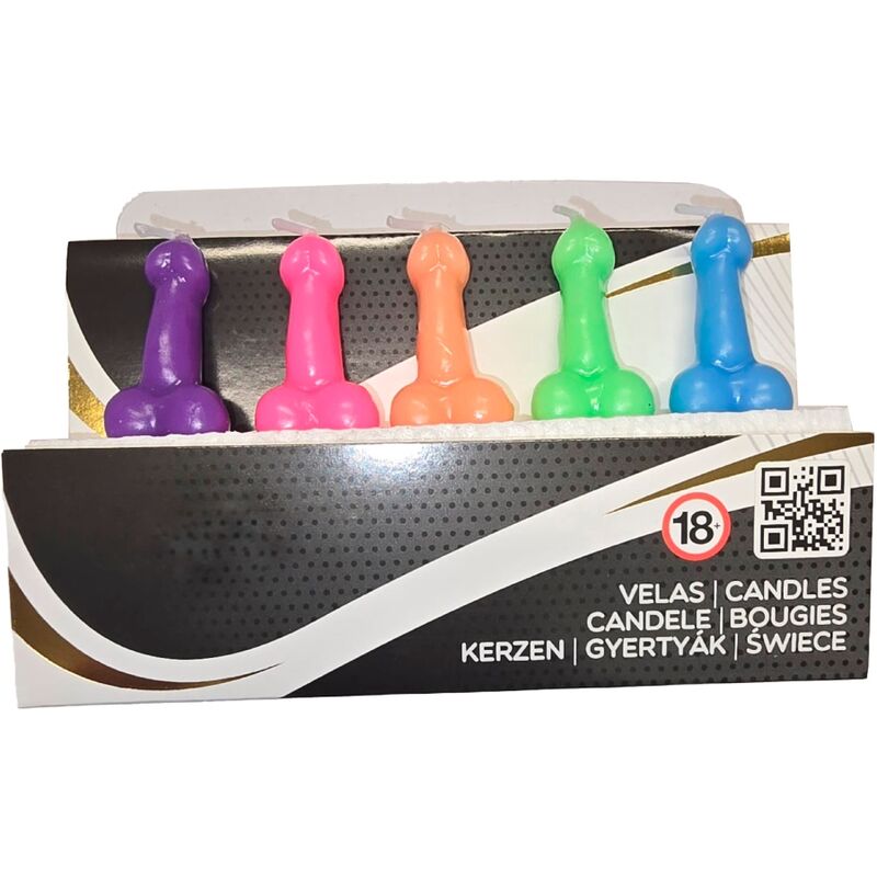 CAJA 5 VELAS FORMA PENE EN DIFERENTES COLORES