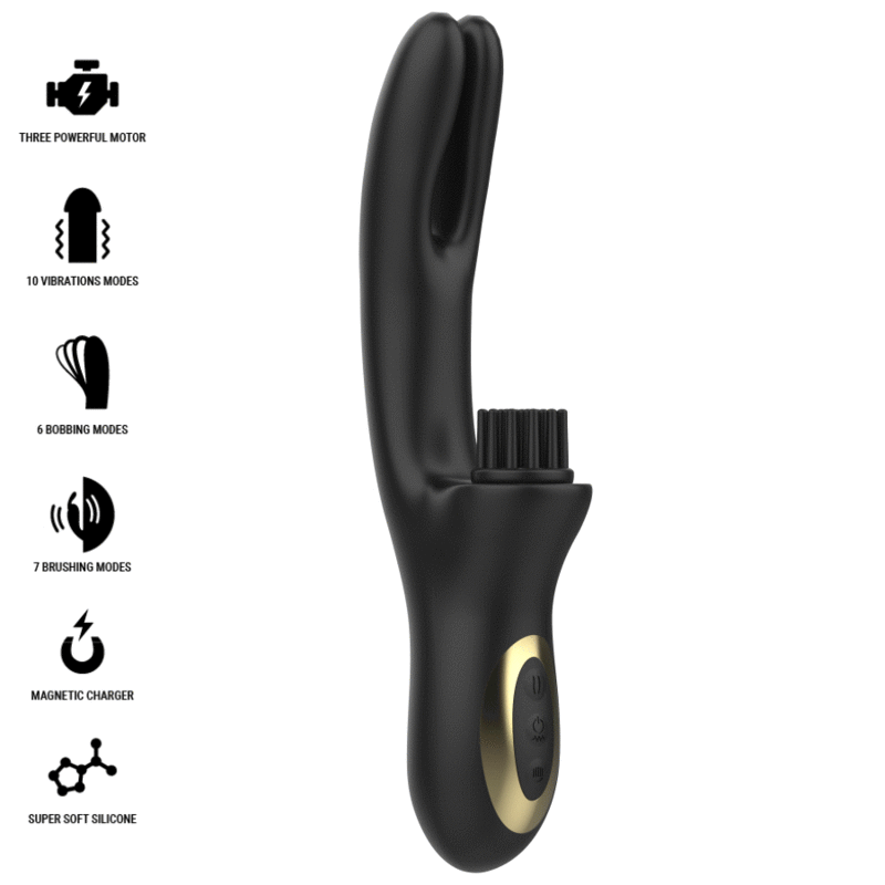 IBIZA - VIBRADOR HI-TECH RABITT MULTI CELDAS CLITORIALES Y DOBLE CLAMPING NEGRO