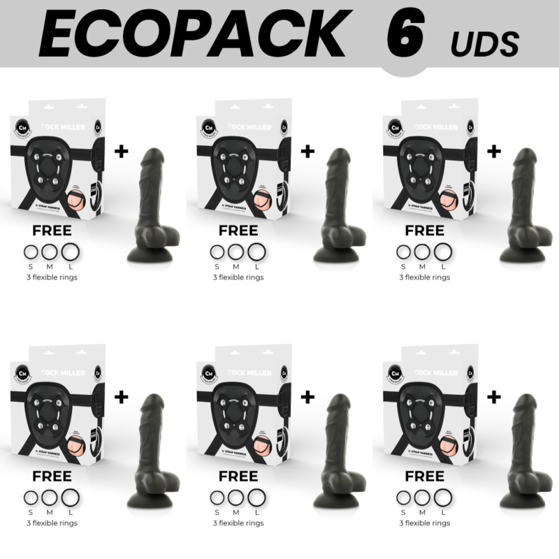 ECOPACK 6 UDS - COCK MILLER ARNES + DILDO SILICONA DENSITY COCKSIL ARTICULABLE NEGRO 13 CM