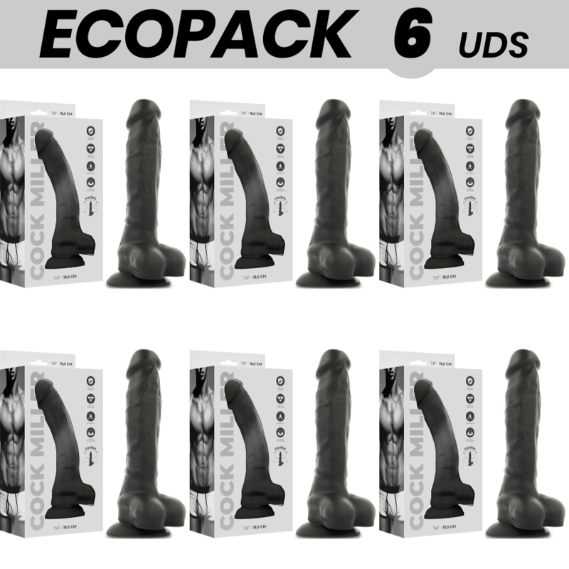 ECOPACK 6 UDS - COCK MILLER SILICONA DENSITY COCKSIL ARTICULABLE NEGRO 19,5 CM