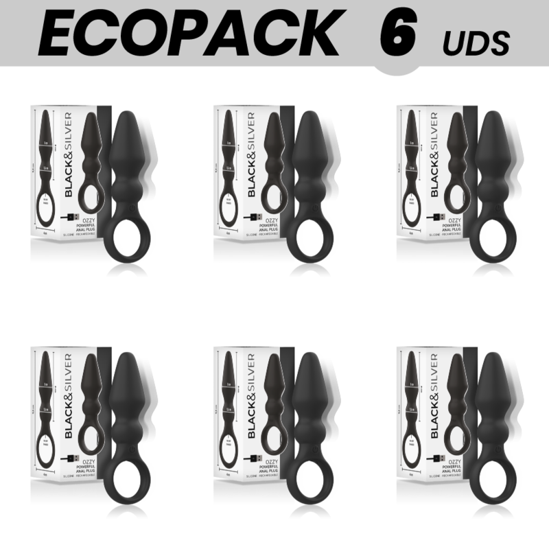 ECOPACK 6 UDS - BLACKSILVER OZZY POTENTE PLUG ANAL SILICONA