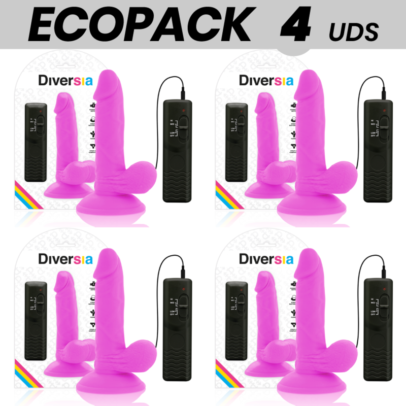 ECOPACK 6 UDS - DIVERSIA DILDO FLEXIBLE CON VIBRACION LILA 17 CM -O- 3.3 CM