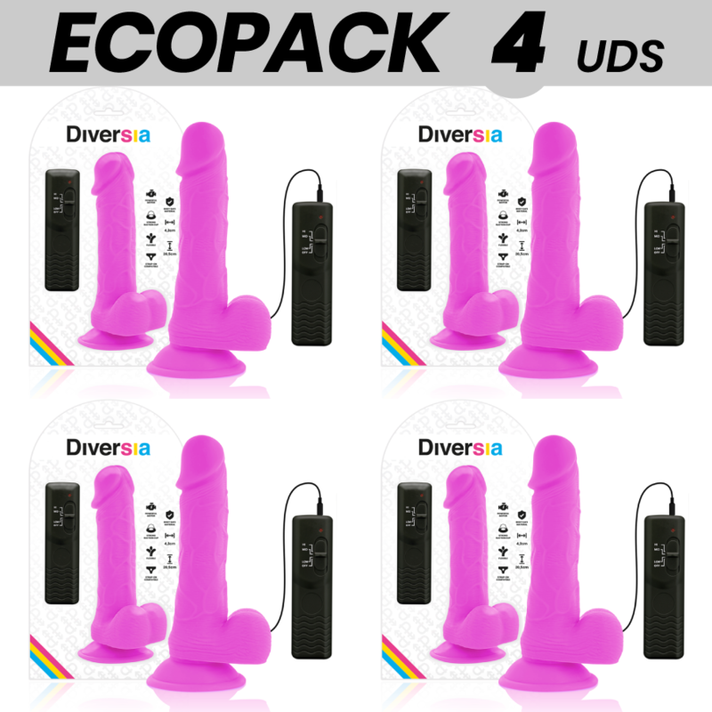 ECOPACK 6 UDS - DIVERSIA DILDO FLEXIBLE CON VIBRACION LILA 20.5 CM -O- 4.2 CM