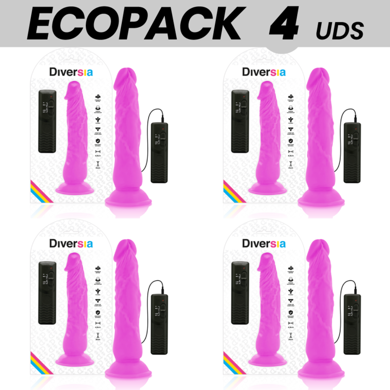 ECOPACK 4 UDS - DIVERSIA DILDO FLEXIBLE CON VIBRACION LILA 21 CM -O- 4.9 CM