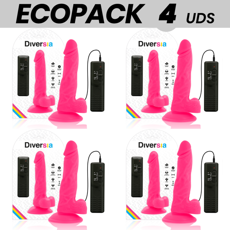ECOPACK 6 UDS - DIVERSIA DILDO FLEXIBLE CON VIBRACIÓN ROSA 18 CM -O- 4 CM