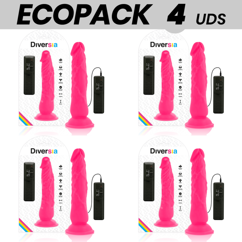 ECOPACK 6 UDS - DIVERSIA DILDO FLEXIBLE CON VIBRACION ROSA 21 CM -O- 4.9 CM