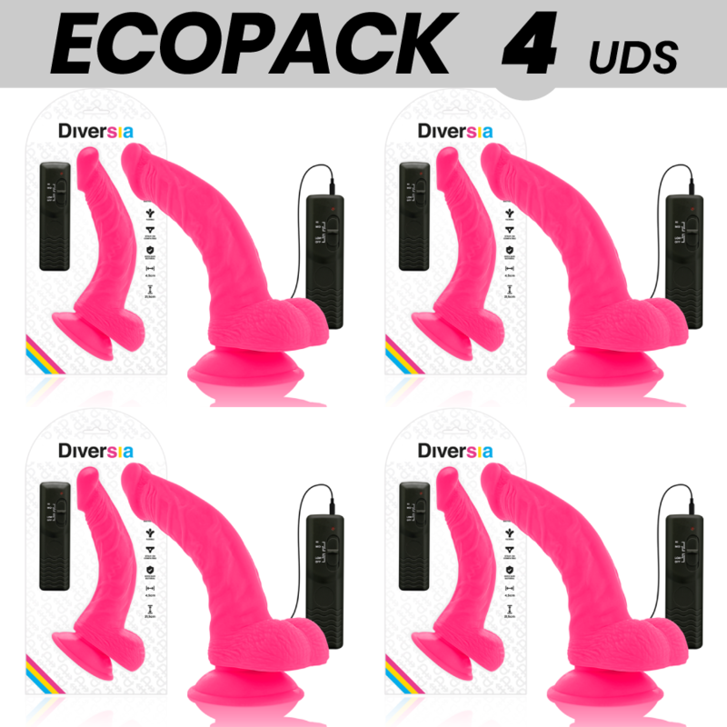 ECOPACK 6 UDS - DIVERSIA DILDO FLEXIBLE CON VIBRACION ROSA 21.5 CM -O- 4.5 CM