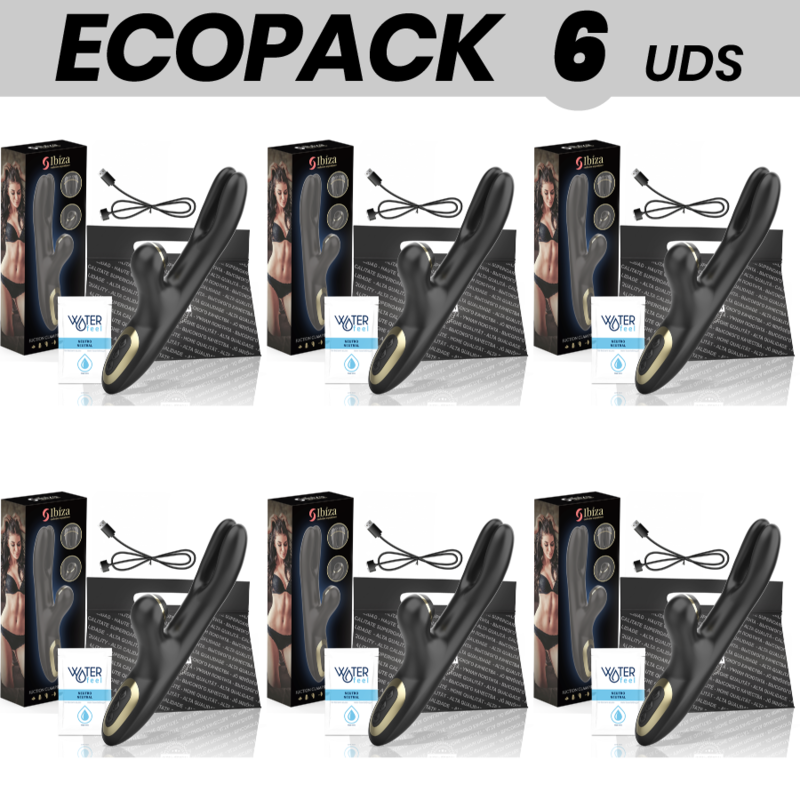 ECOPACK 6 UDS - IBIZA VIBRADOR HI-TECH RABITT POR ONDAS CLITORIALES Y DOBLE PINCHING NEGRO