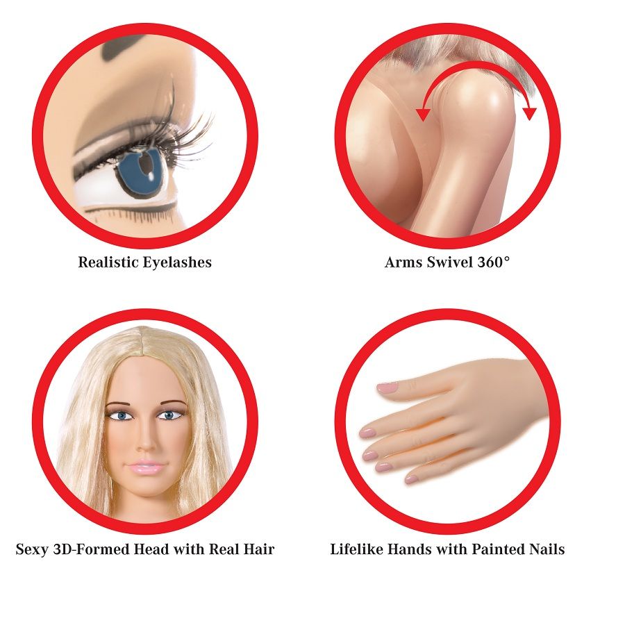 MUÑECA HINCHABLE TAMAÑO REAL CON CARA 3D, VAGINA Y ANO REALISTA + BOMBA - Imagen 4