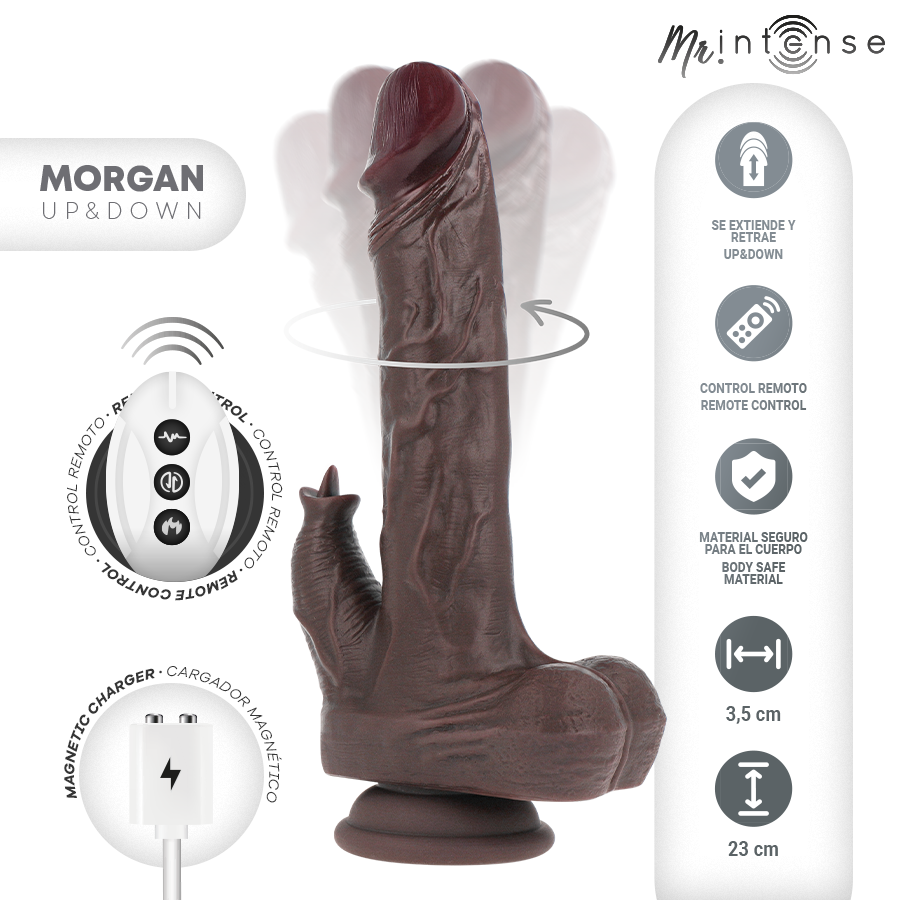 MR INTENSE - MORGAN REALÍSTICO MULTIFUNCIÓN CON VIBRACIÓN, ROTACION Y UP AND DOWN CONTROL REMOTO 23 CM -O- 3.5 CM - Imagen 3