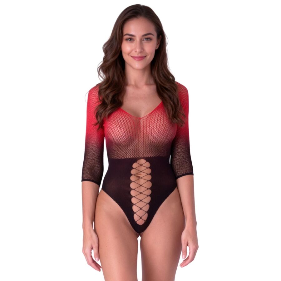 BS118 BODYSTOCKING DE MALLA NEGRO Y ROJO
