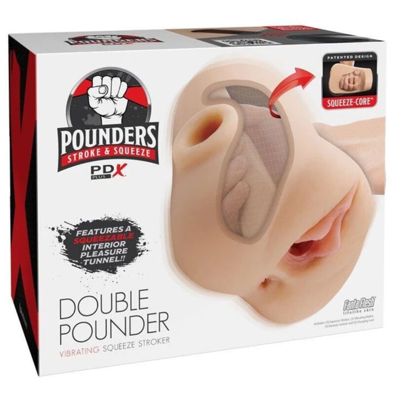 MASTURBADOR DOBLE VIBRADOR DOUBLE POUNDER SQUEEZE LIGHT 20.5 CM - Imagen 4
