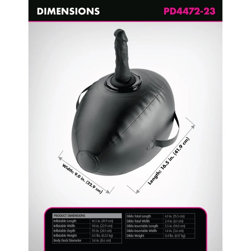 FETISH FANTASY SERIES - HINCHABLE BODY DOCK CON DILDO NEGRA 41.9 CM - Imagen 5