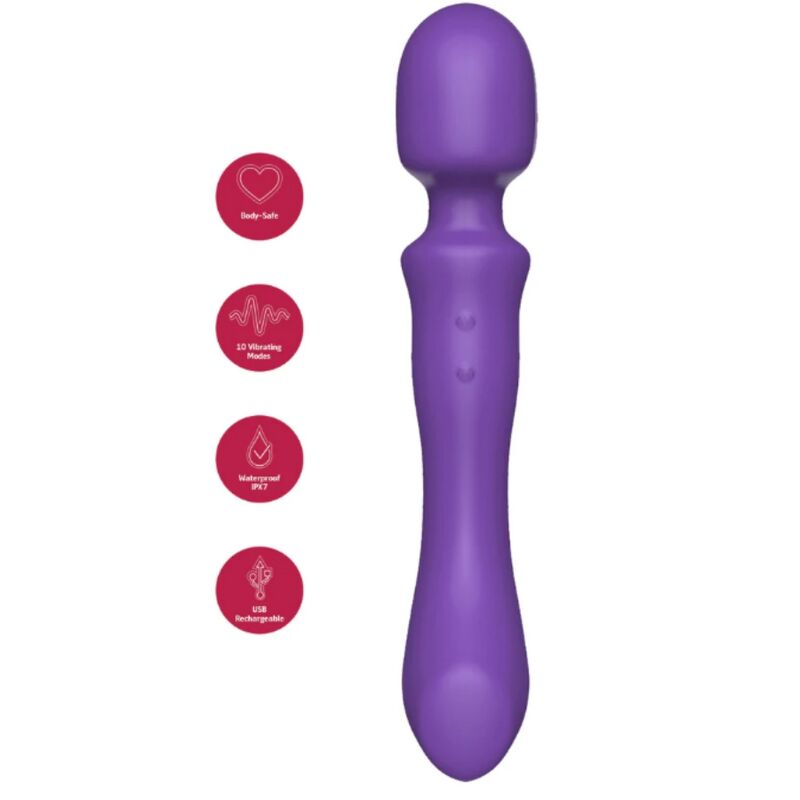 WAND MASAJEADORA VIBRADORA DE DOBLE EXTREMO MORADA