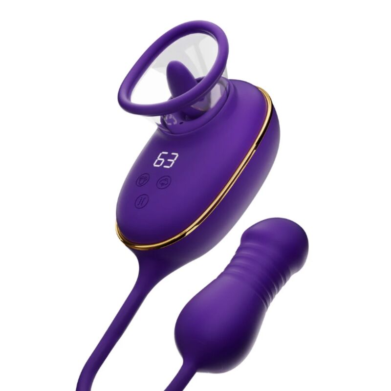 SUCCIONADOR DE CLÍTORIS CON EFECTO LICKING Y ESTIMULADOR ANAL MORADO